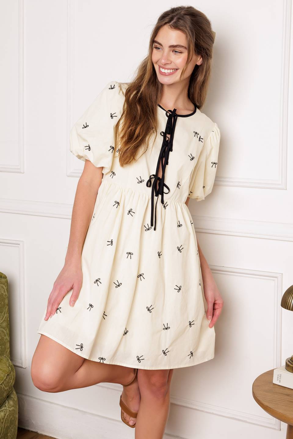 A DAY AT THE VINEYARD WOVEN MINI BADYDOLL DRESS Flying Tomato